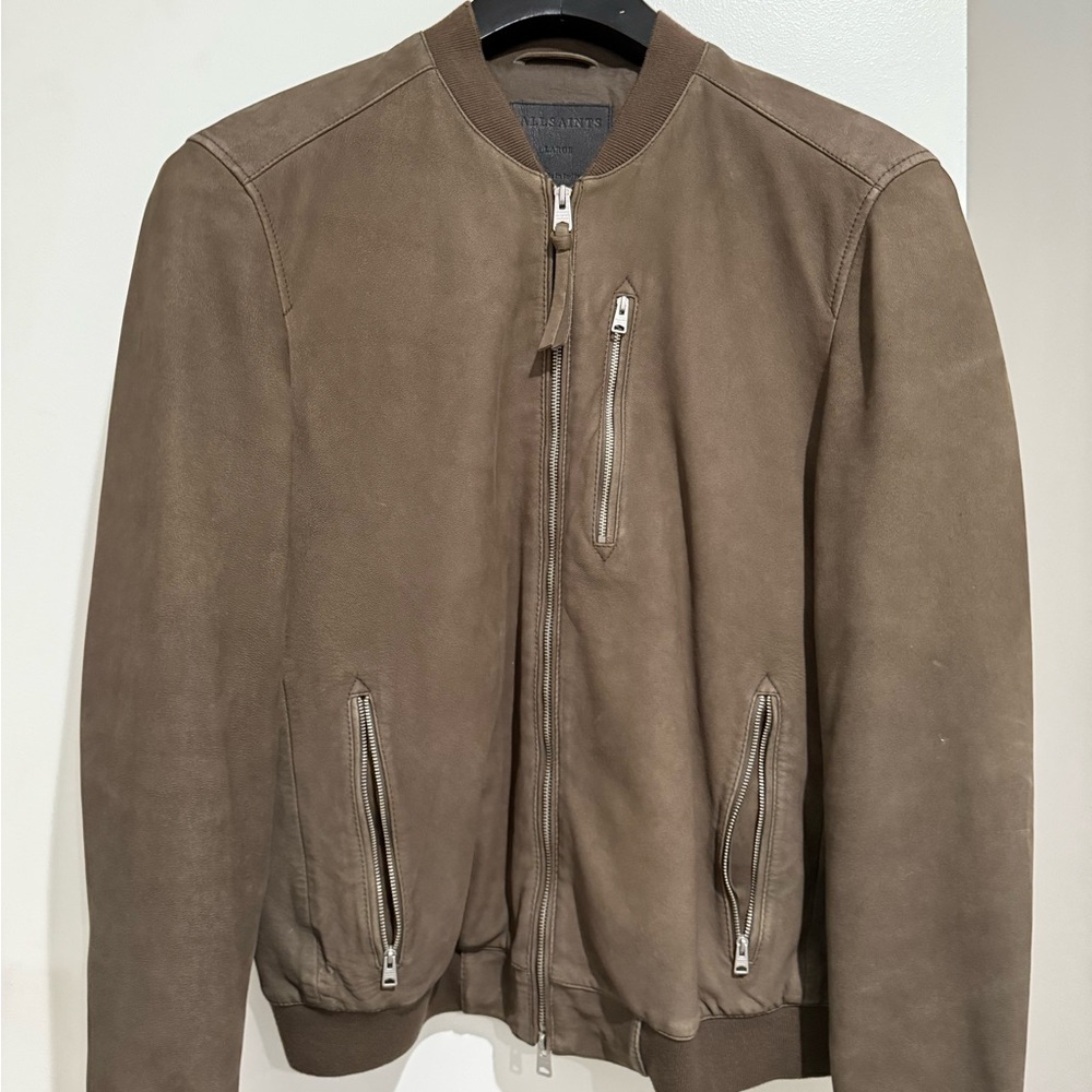 All Saints Brown Suede Bomber Jacket